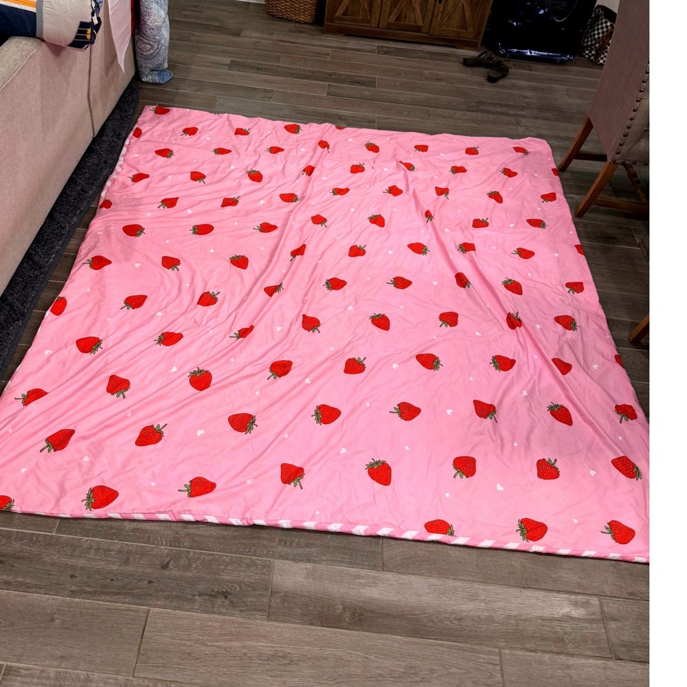 Lamejor Strawberry Duvet Cover Pink Reversible Chevron‎ Full Queen Bedding 88x88